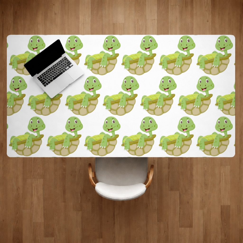 Happy Smiling Green Turtle in Shell Desk Pad