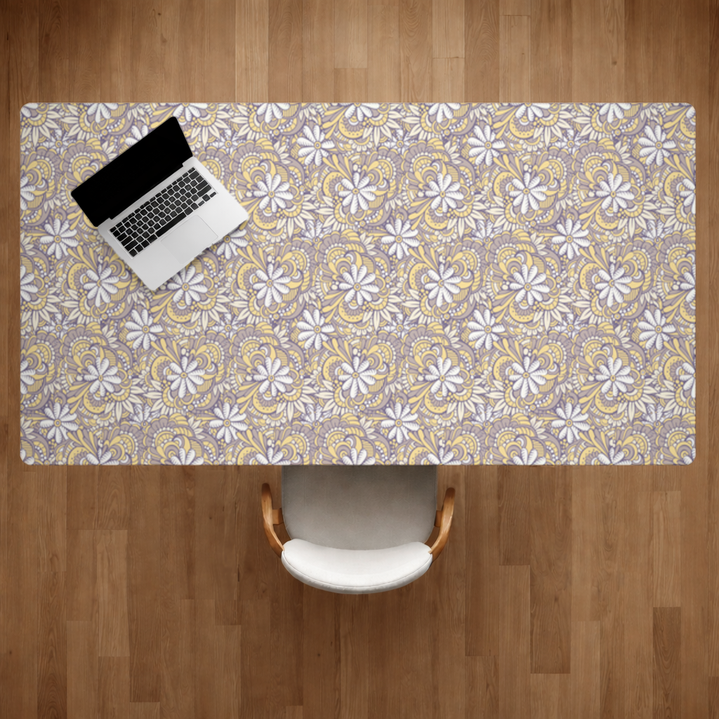 Retro Floral Doodle and Mandala Pattern Desk Pad