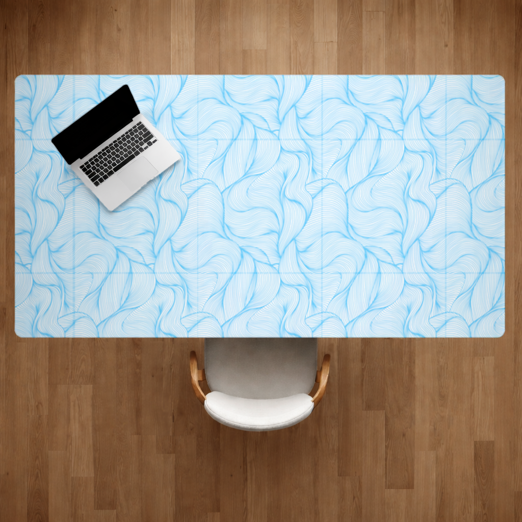 Blue Wavy Linear Abstract Pattern Desk Pad
