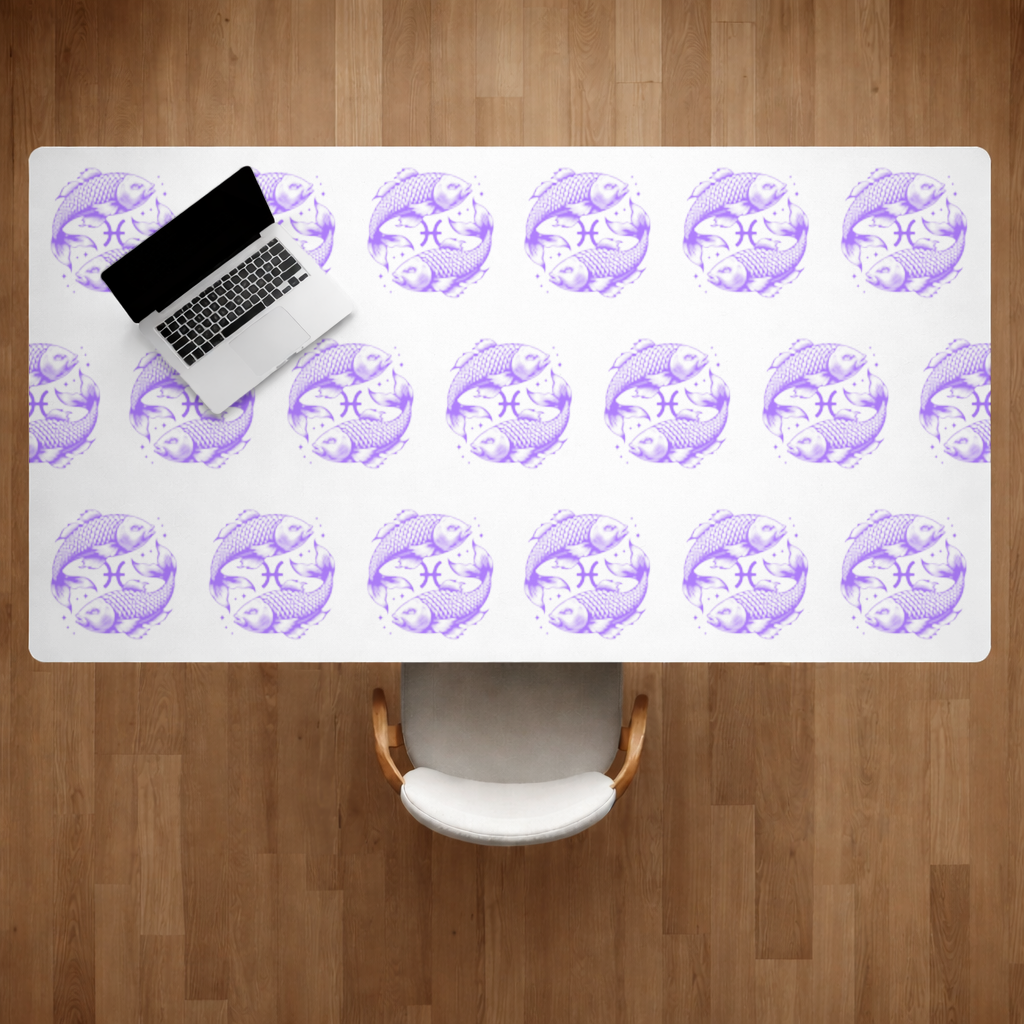 Pisces Zodiac Symbol with Purple Fish Art Desk Pad