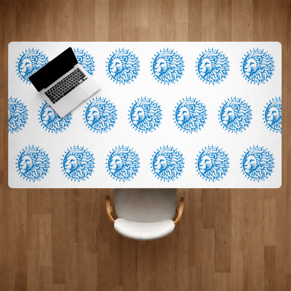 Leo Zodiac Sun and Moon Blue Motif Desk Pad