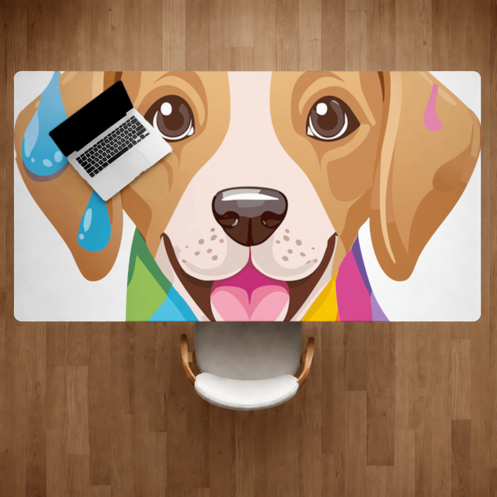 Happy Dog with Colorful Paint Drips Desk Pad