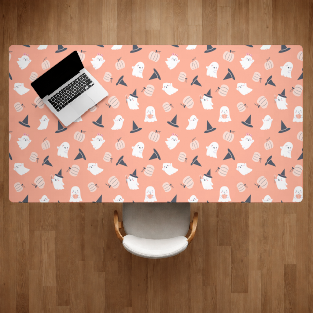 Cute Pumpkin and Witch Hat Ghost Pattern Desk Pad