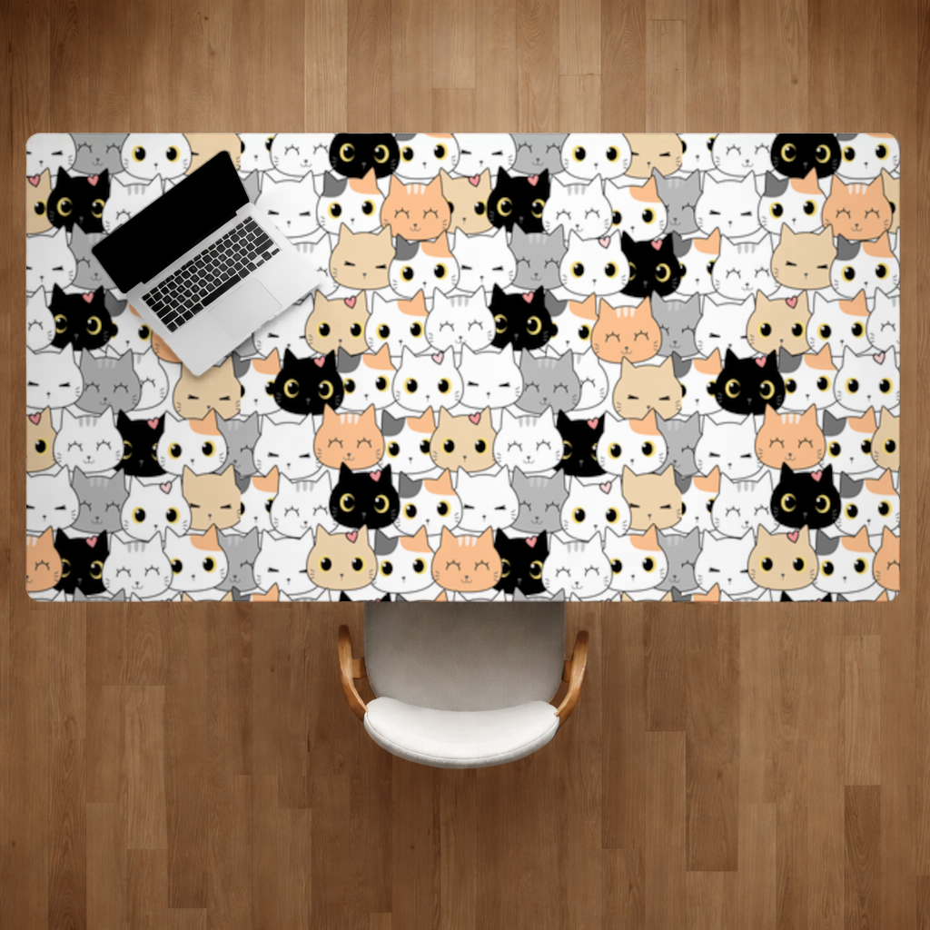 Colorful Cute Cat Faces Seamless Pattern Desk Pad