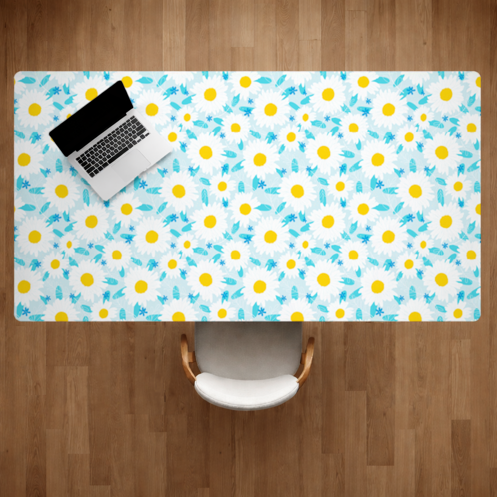 Daisy Garden and Turquoise Leaves Pattern Desk Pad