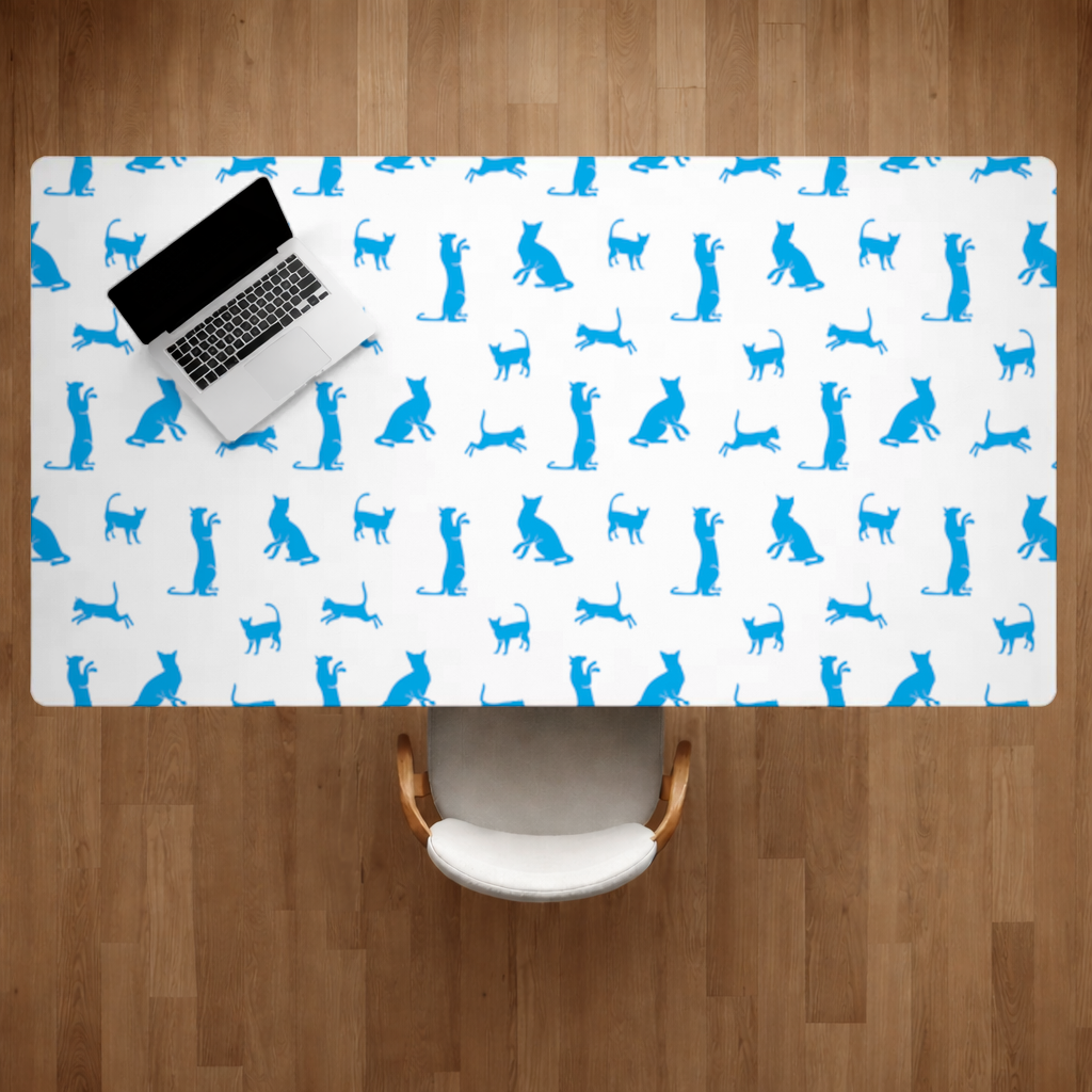 Blue Cat Silhouettes Seamless Pattern Desk Pad