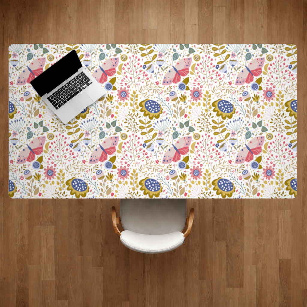 Folk Art Floral and Butterfly Pattern Desk Pad