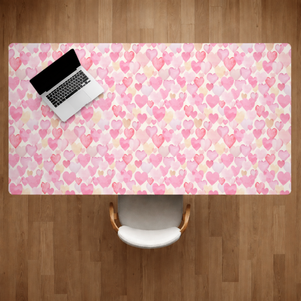 Watercolor Pink Hearts Desk Pad