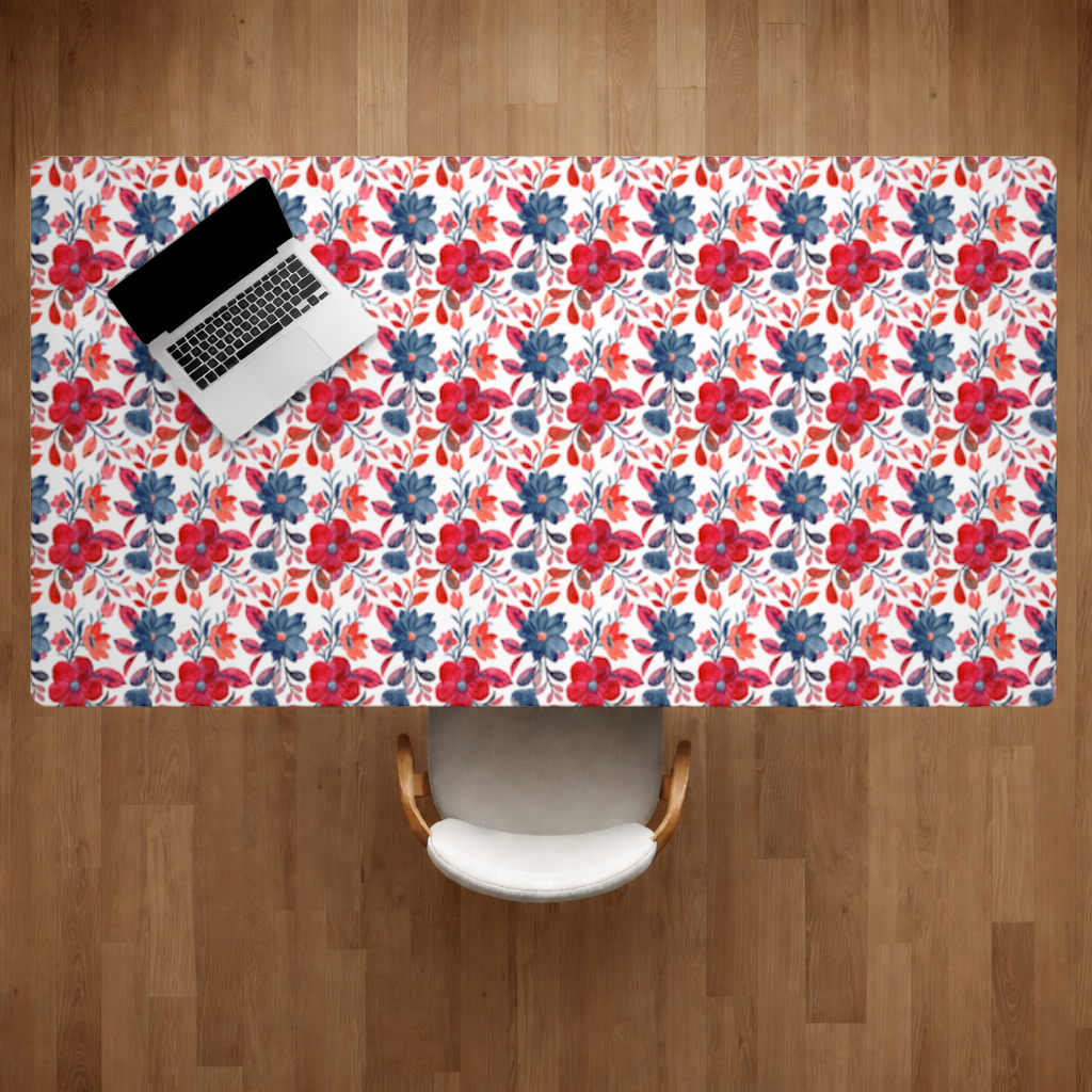 Watercolor Red Navy Floral Desk Pad
