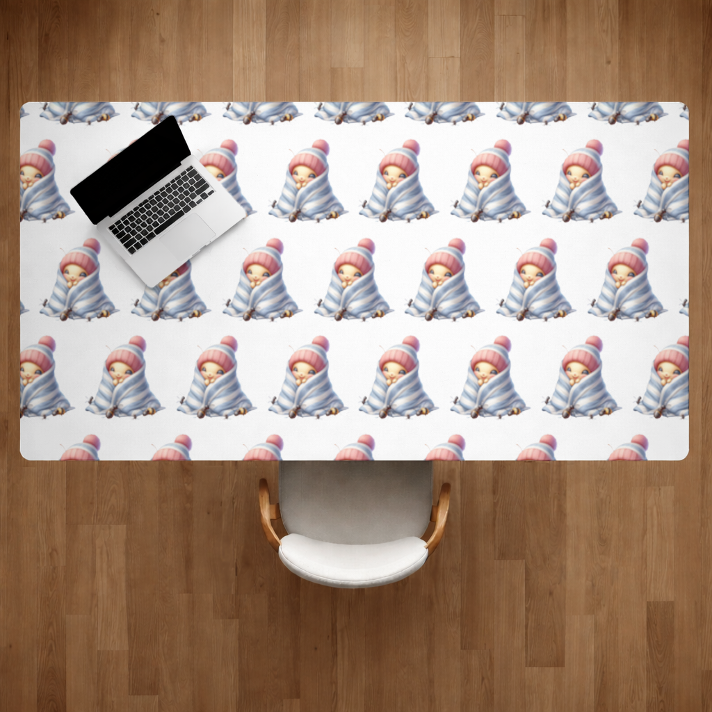 Kawaii Baby Bee in Pink Beanie Desk Pad