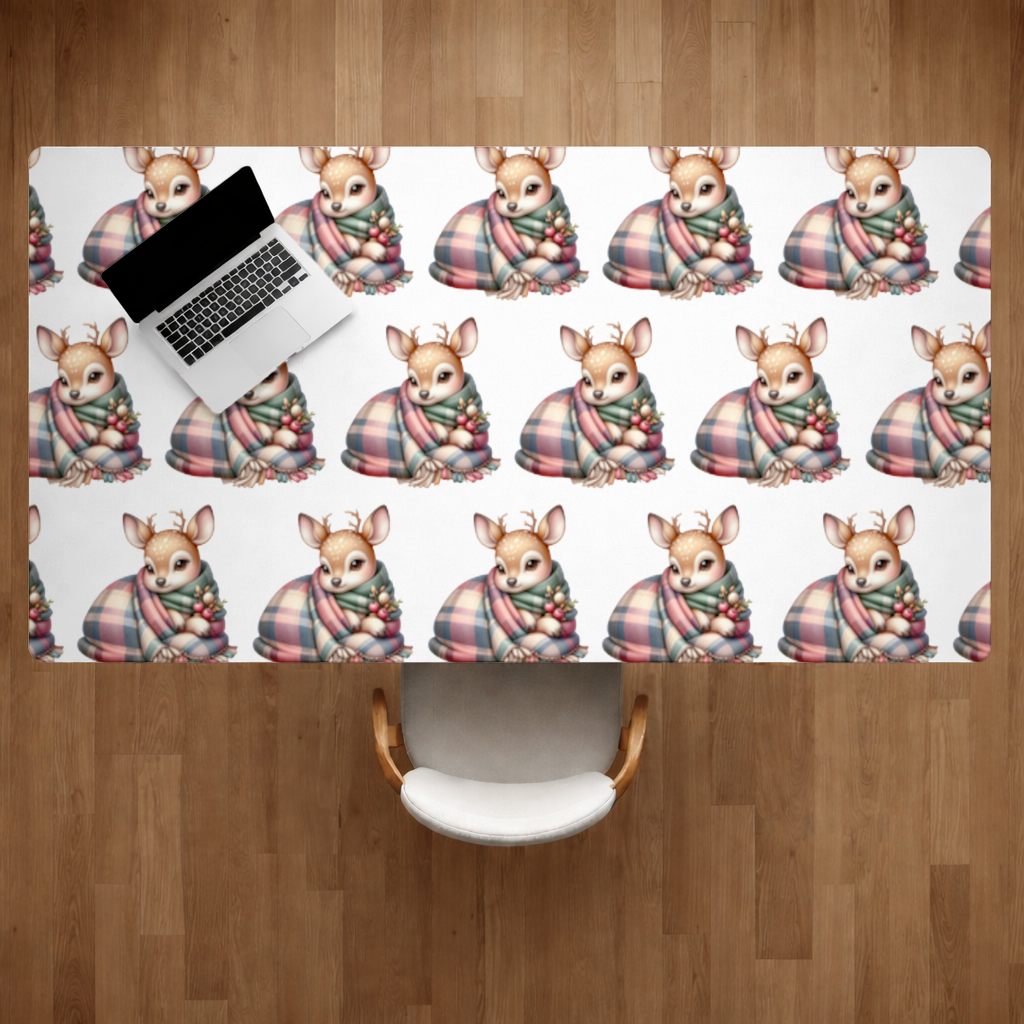 Kawaii Baby Deer with Plaid Scarf Desk Pad