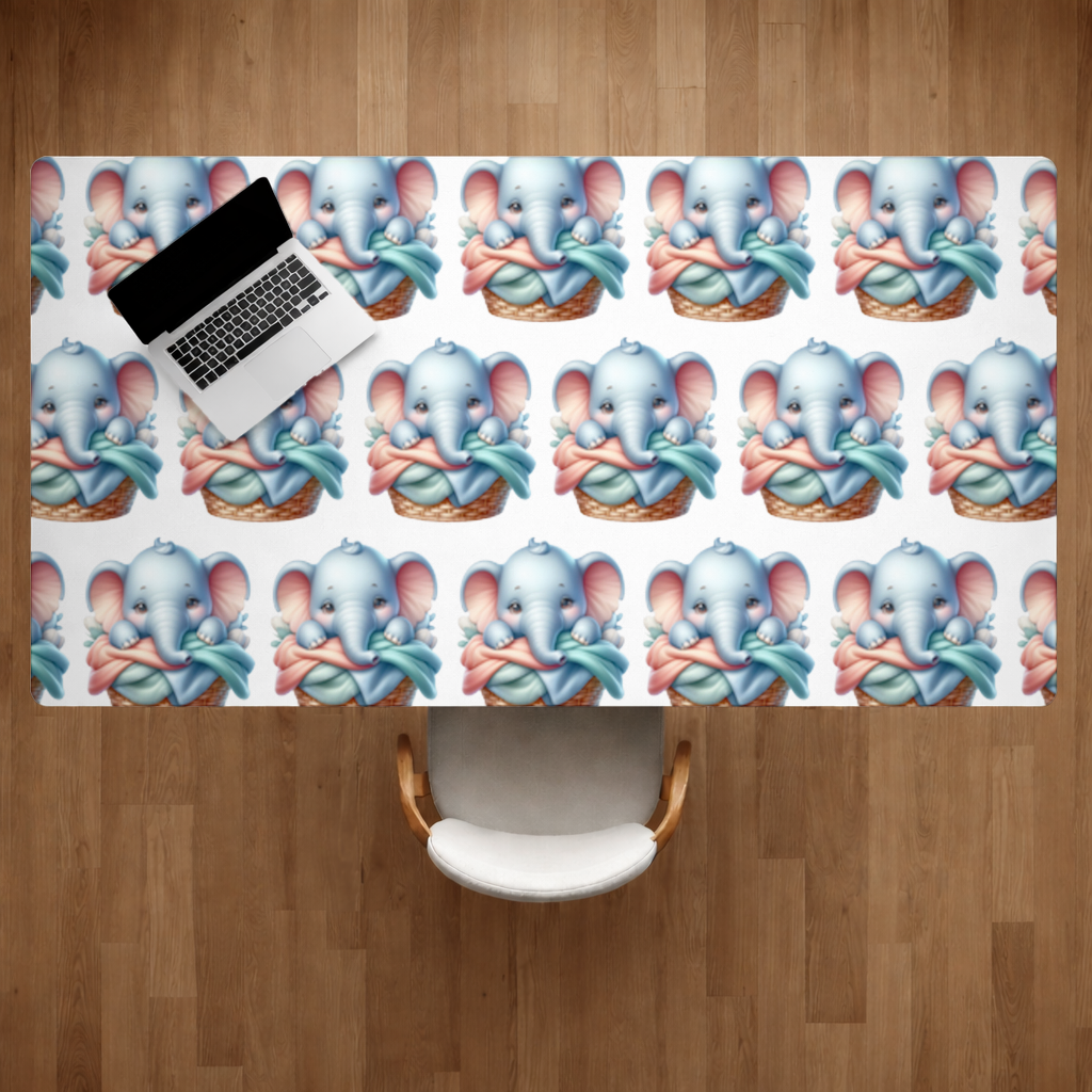 Cute Baby Elephant in Basket Desk Pad