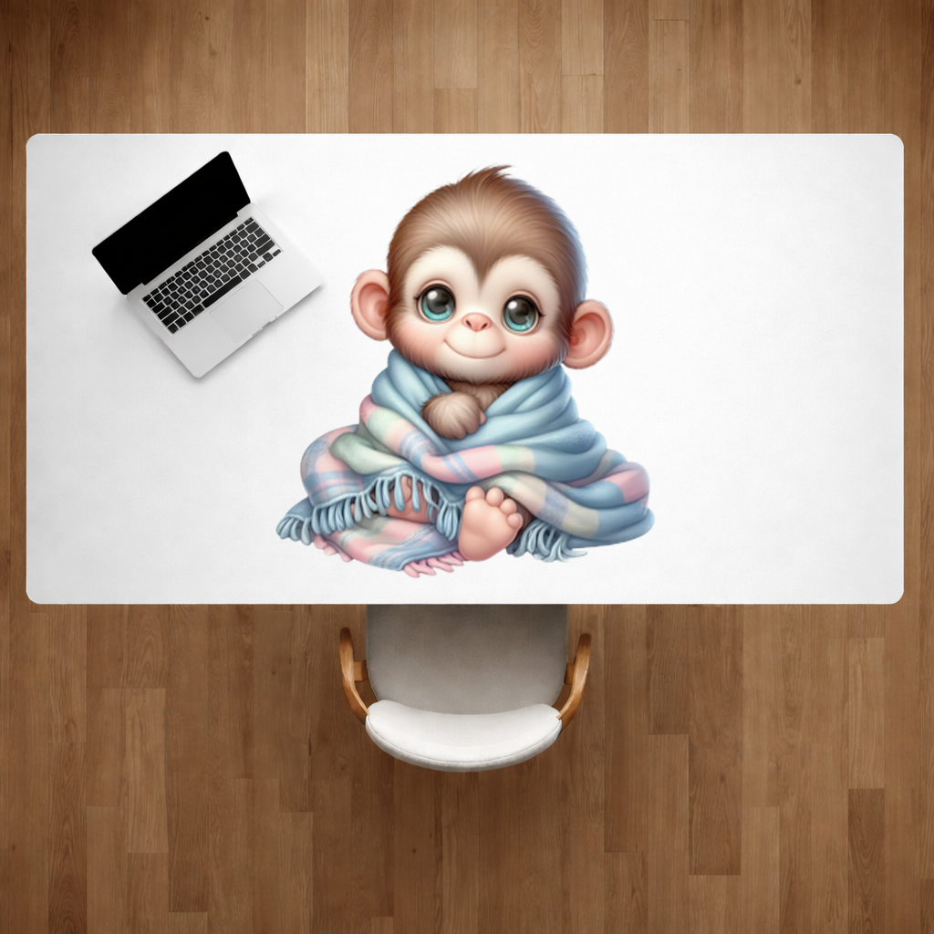 Cute Baby Monkey Wrapped in Blanket Desk Pad