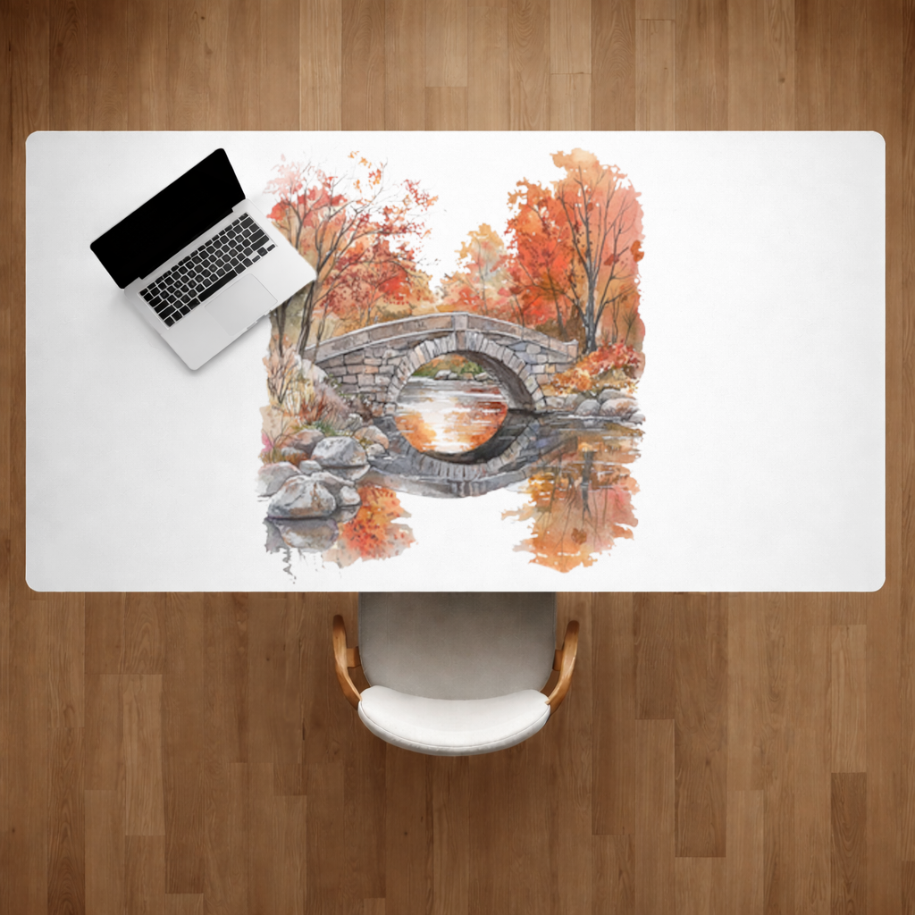 Autumn Stone Arch Bridge Over River Desk Pad