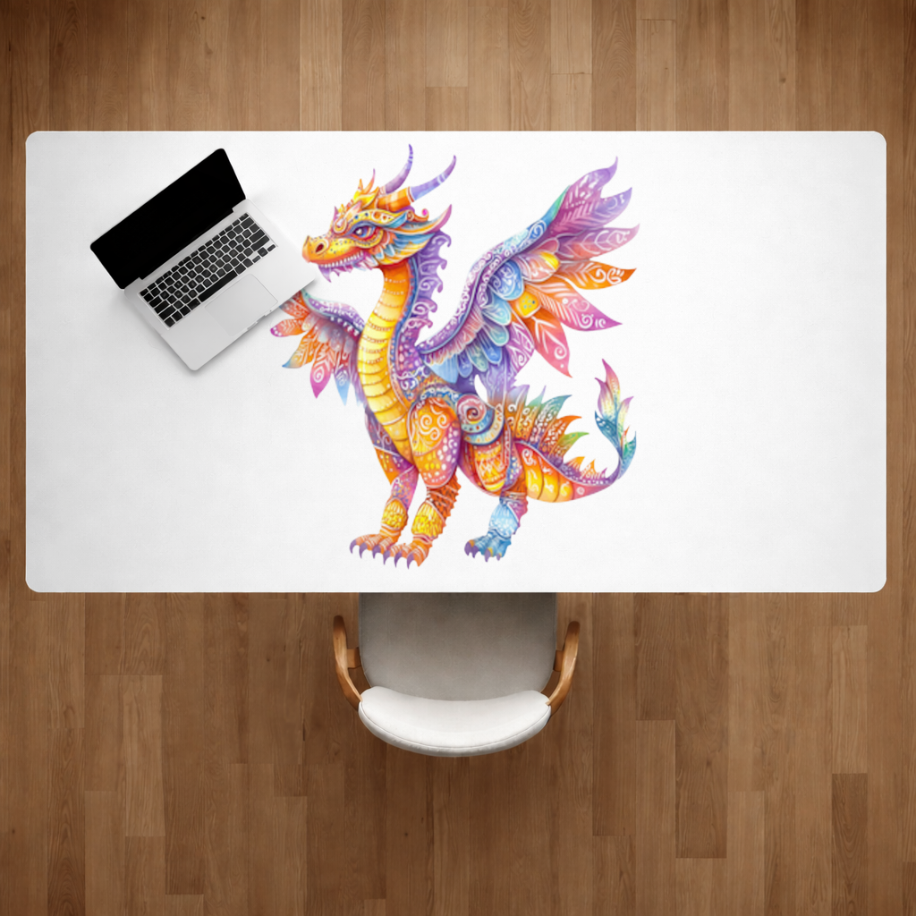 Vibrant Rainbow Mythical Dragon Desk Pad