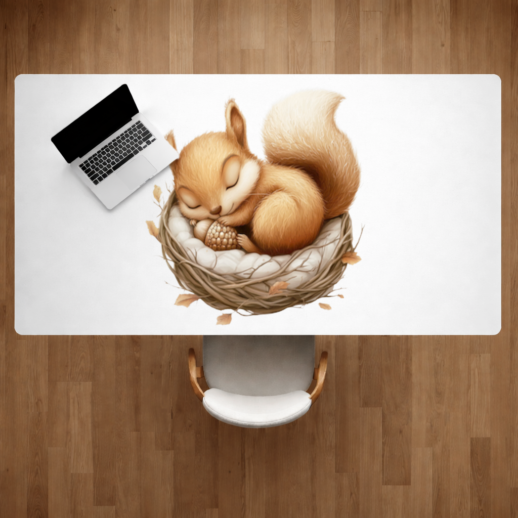 Sleeping Baby Squirrel in Nest Desk Pad