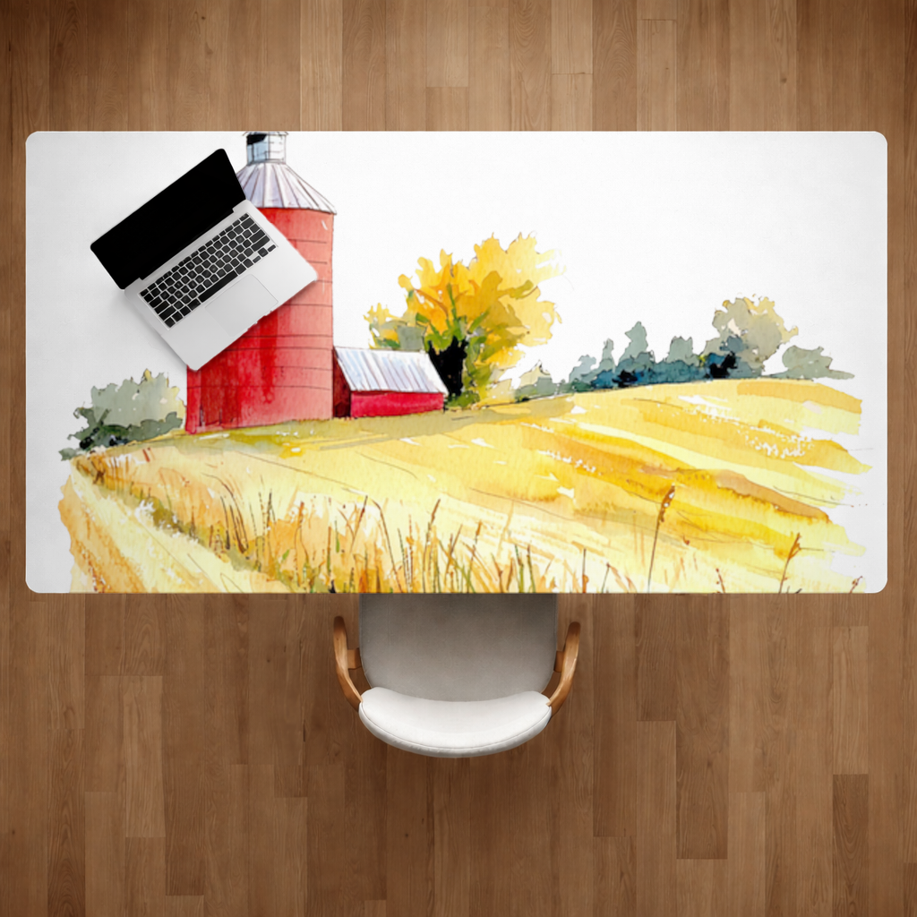 Red Farm Silo and Golden Wheat Field Desk Pad