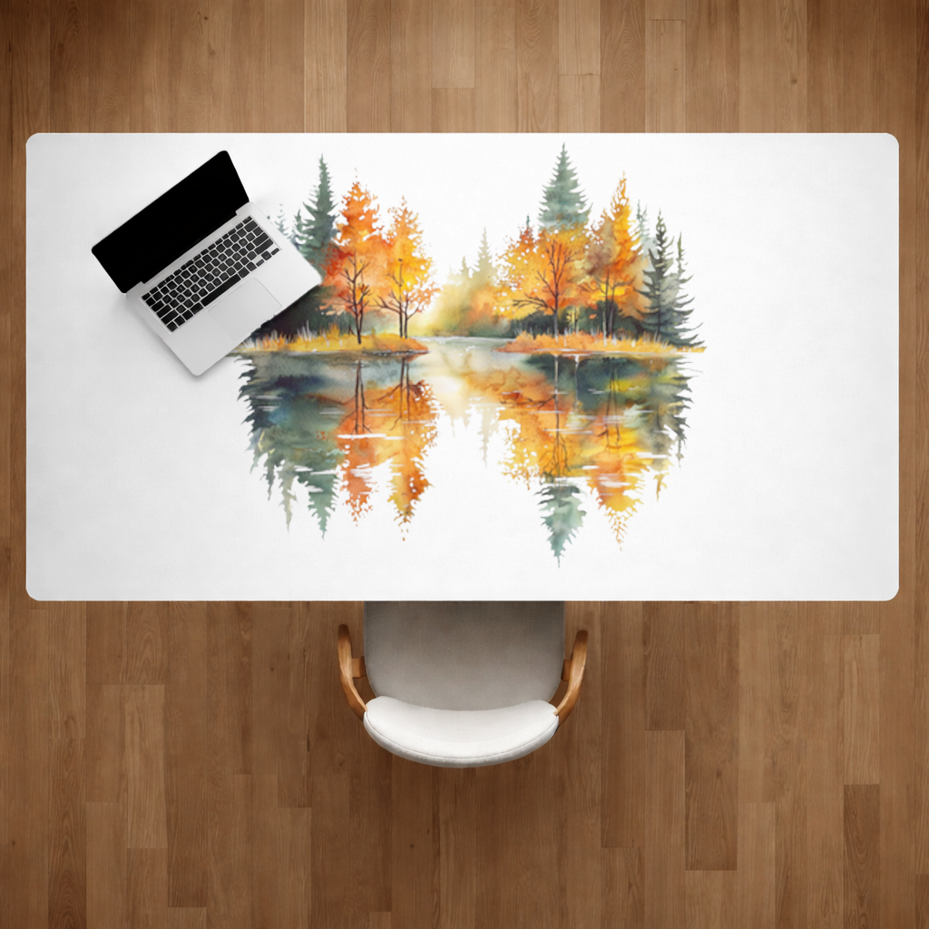 Autumn Forest Lake Reflection Desk Pad