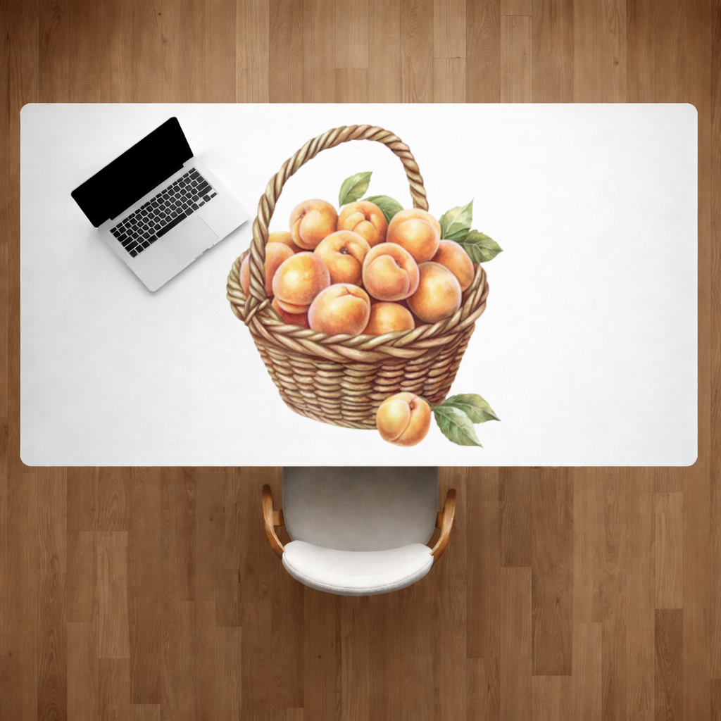 Fresh Peaches in Wicker Basket Desk Pad