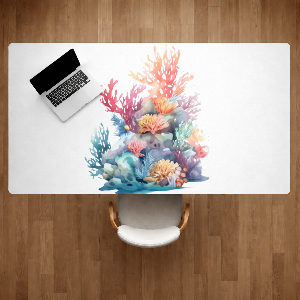 Vibrant Watercolor Coral Reef Scene Desk Pad