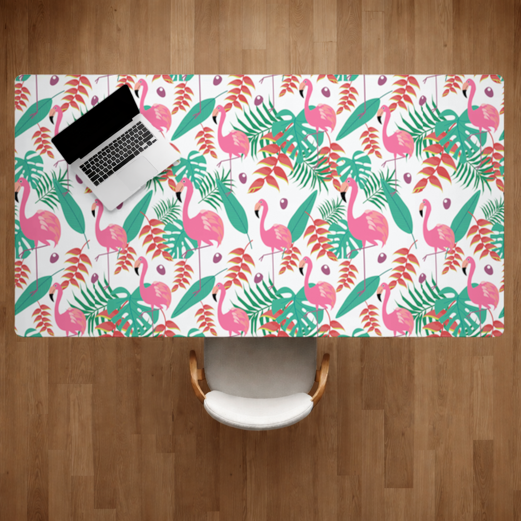 Pink Flamingo Tropical Leaves Desk Pad