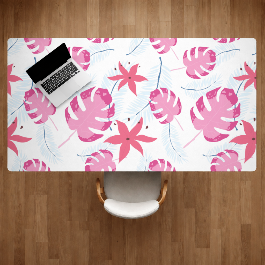 Pink Monstera and Tropical Lily Desk Pad