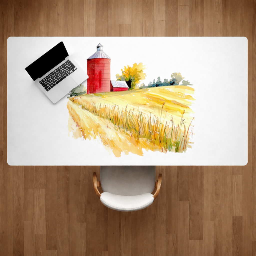 Kırmızı Silo ve Altın Buğday Tarlası Masa Matı