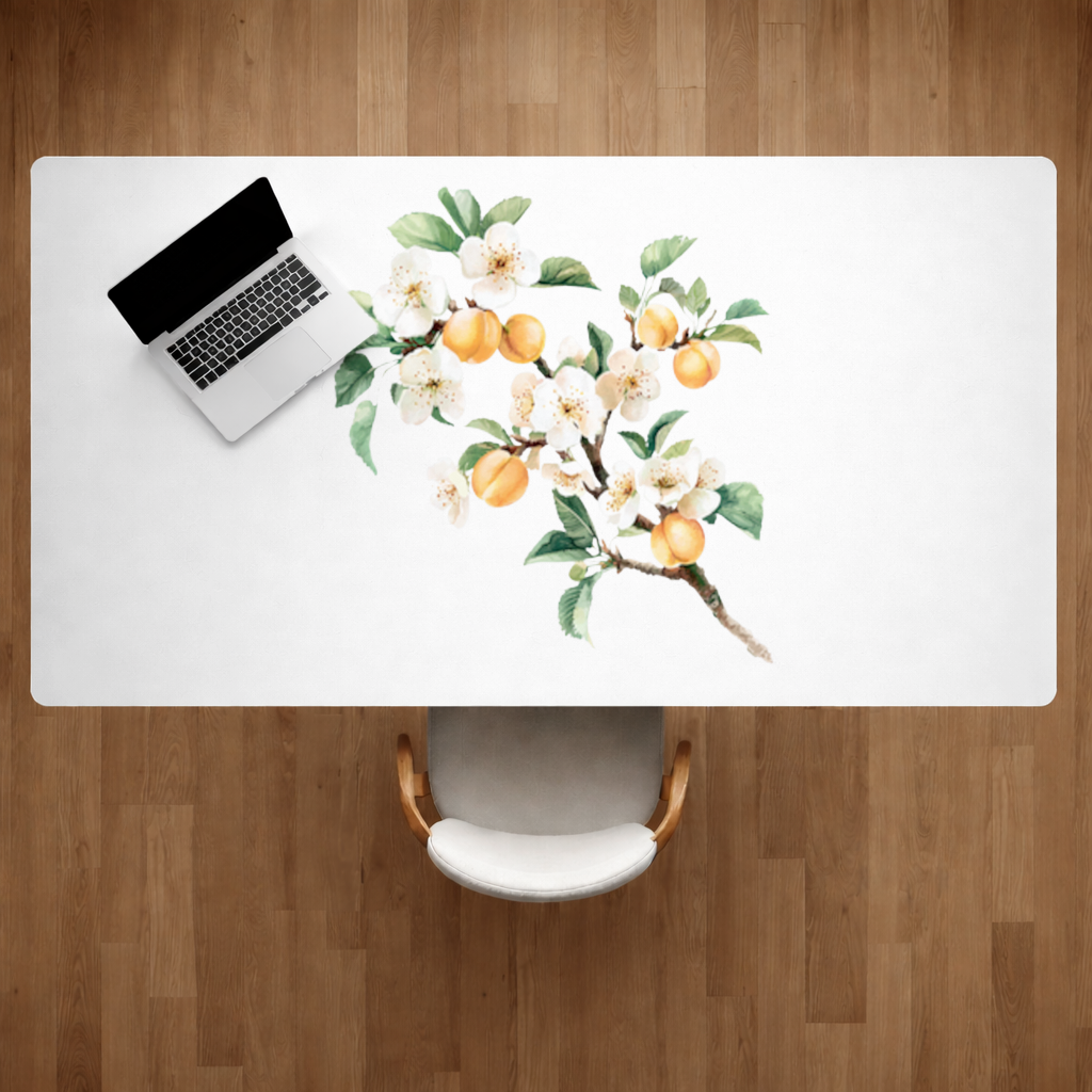 Watercolor Apricot Blossom Branch Desk Pad
