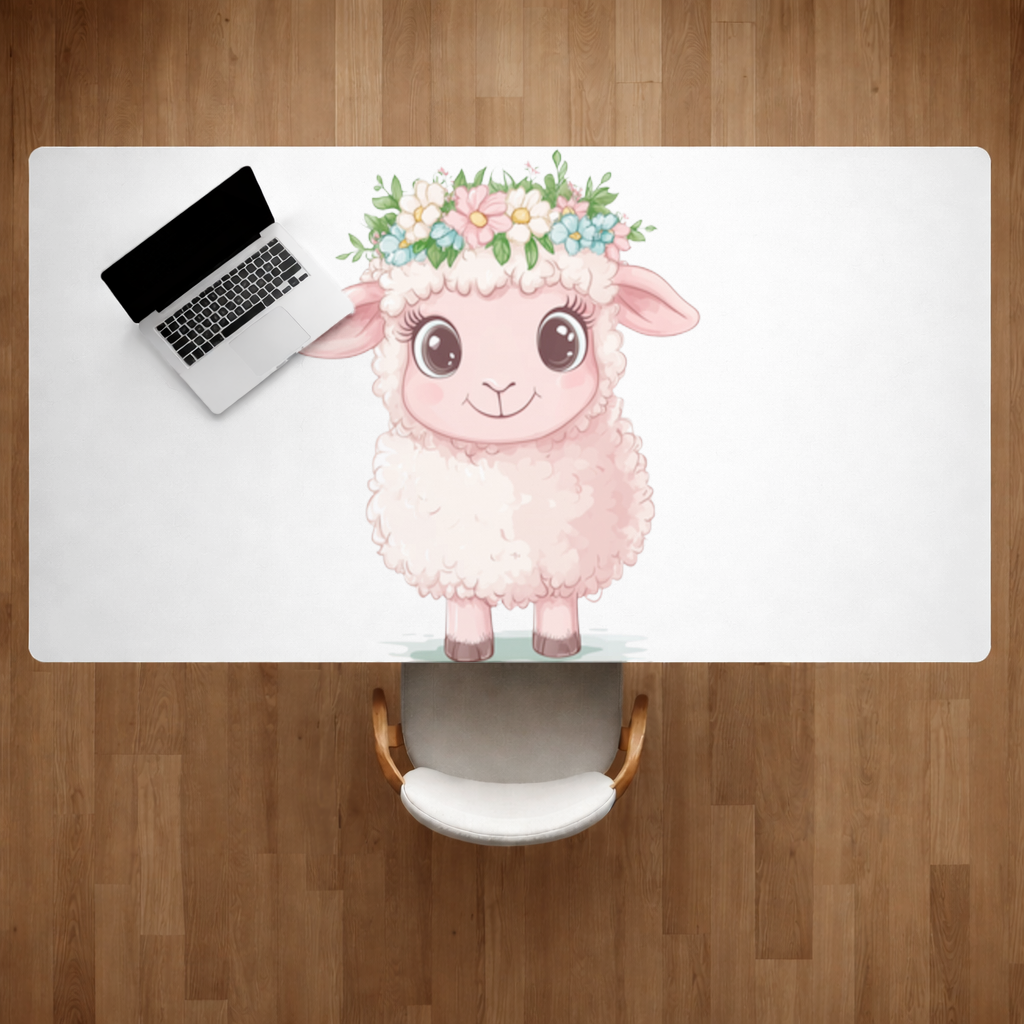 Kawaii Flower Crown Pink Lamb Desk Pad