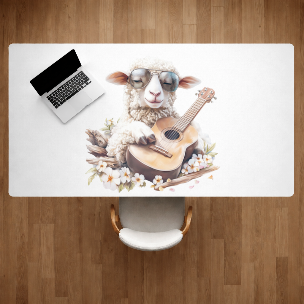 Ukulele Çalan Havalı Gözlüklü Koyun Masa Matı