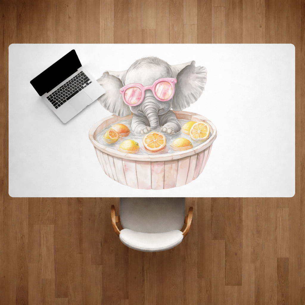 Baby Elephant in Pink Sunglasses Citrus Bath Desk Pad