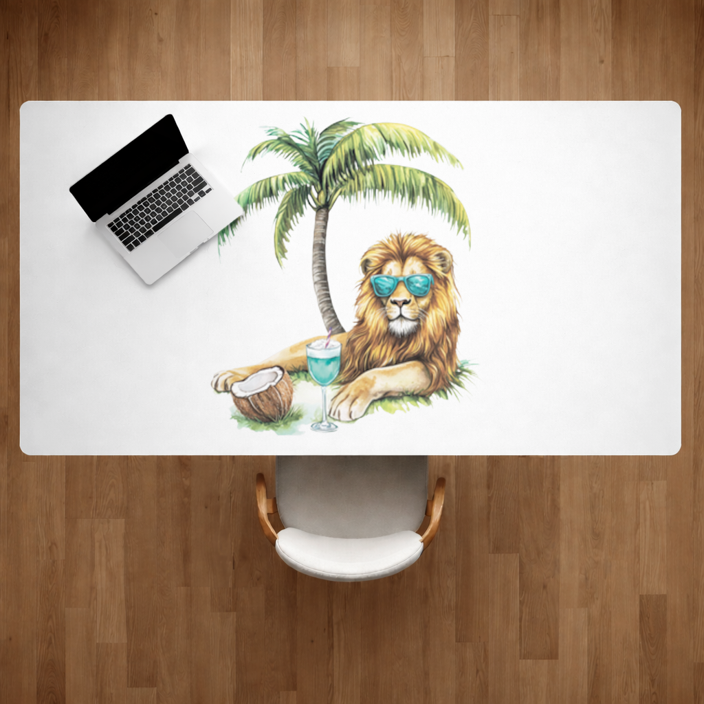 Summer Vibe Lion Under Palm Tree Desk Pad