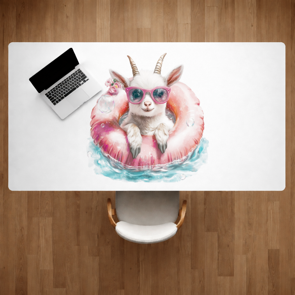 Baby Goat in Pink Pool Ring Desk Pad