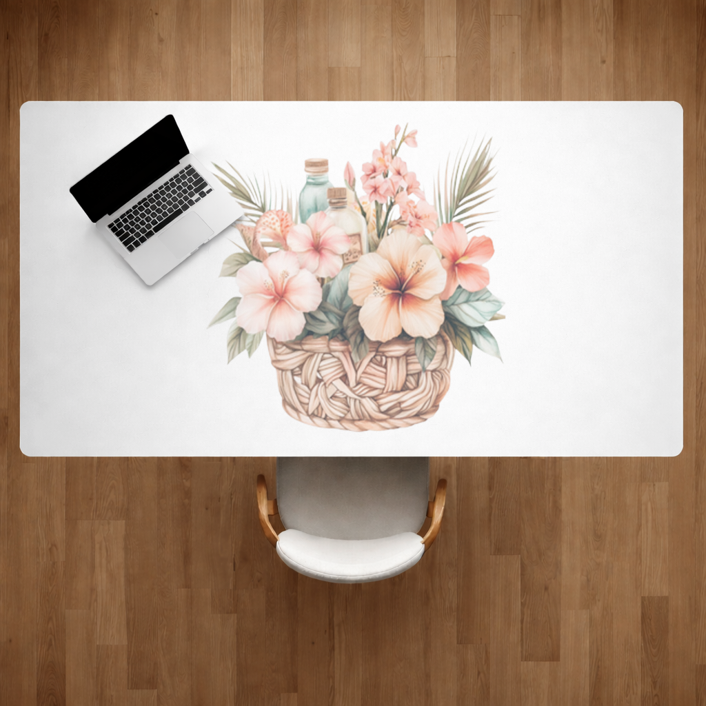 Tropical Hibiscus Flower Woven Basket Desk Pad