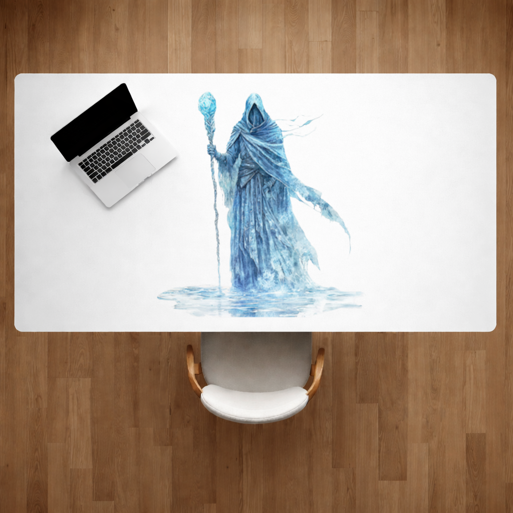 Blue Frost Mage Hooded Wizard Staff Desk Pad