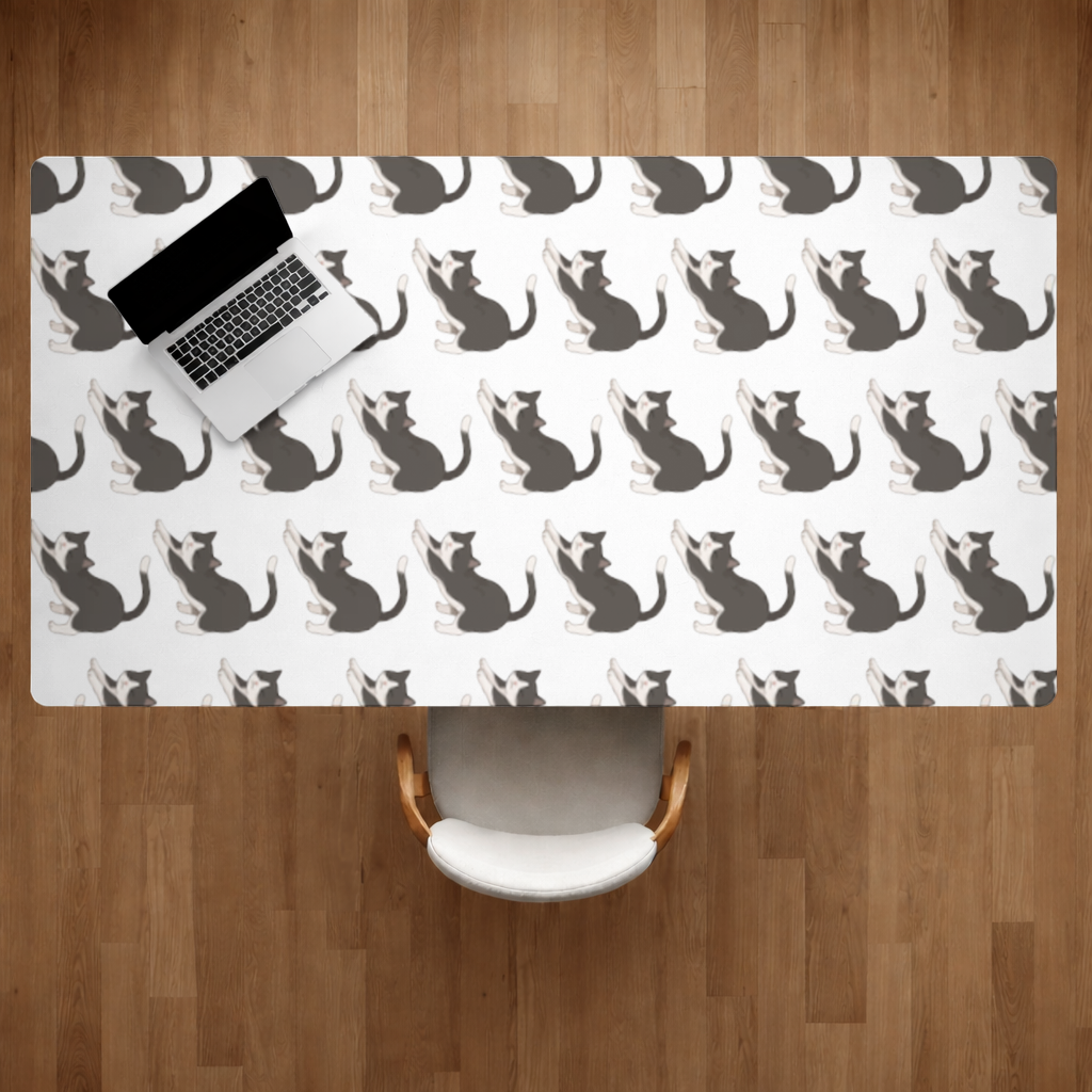 Stretching Tuxedo Cat Desk Pad
