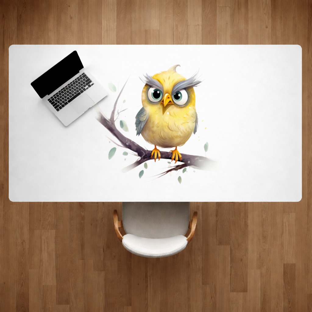Grumpy Yellow Owl Desk Pad