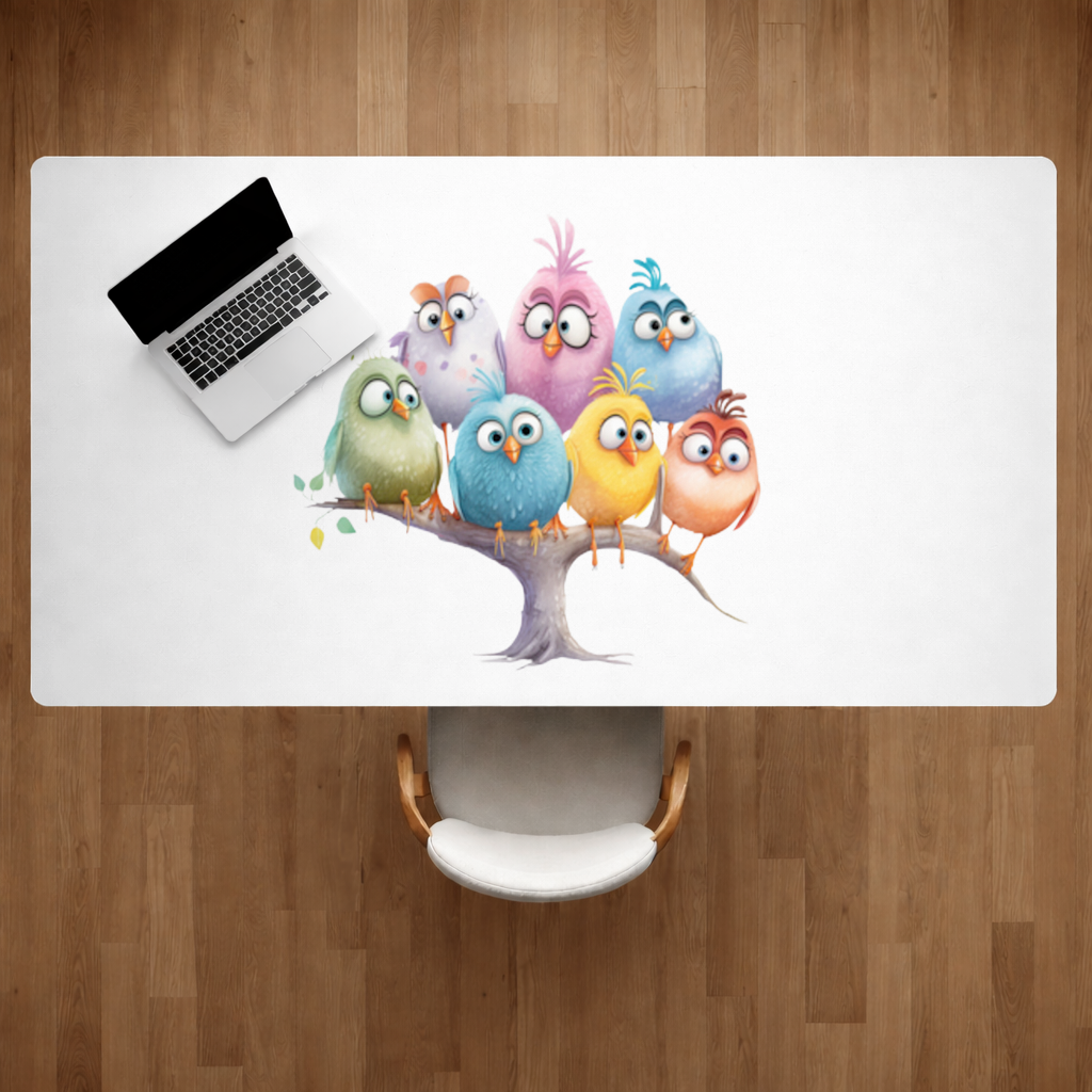 Whimsical Colorful Birds on Branch 