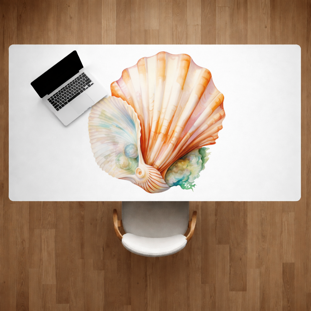 Iridescent Pearls in Orange Scallop Seashell 