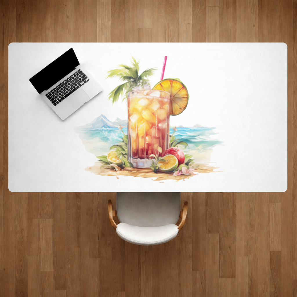 Tropical Island Beach Cocktail with Fruit Desk Pad