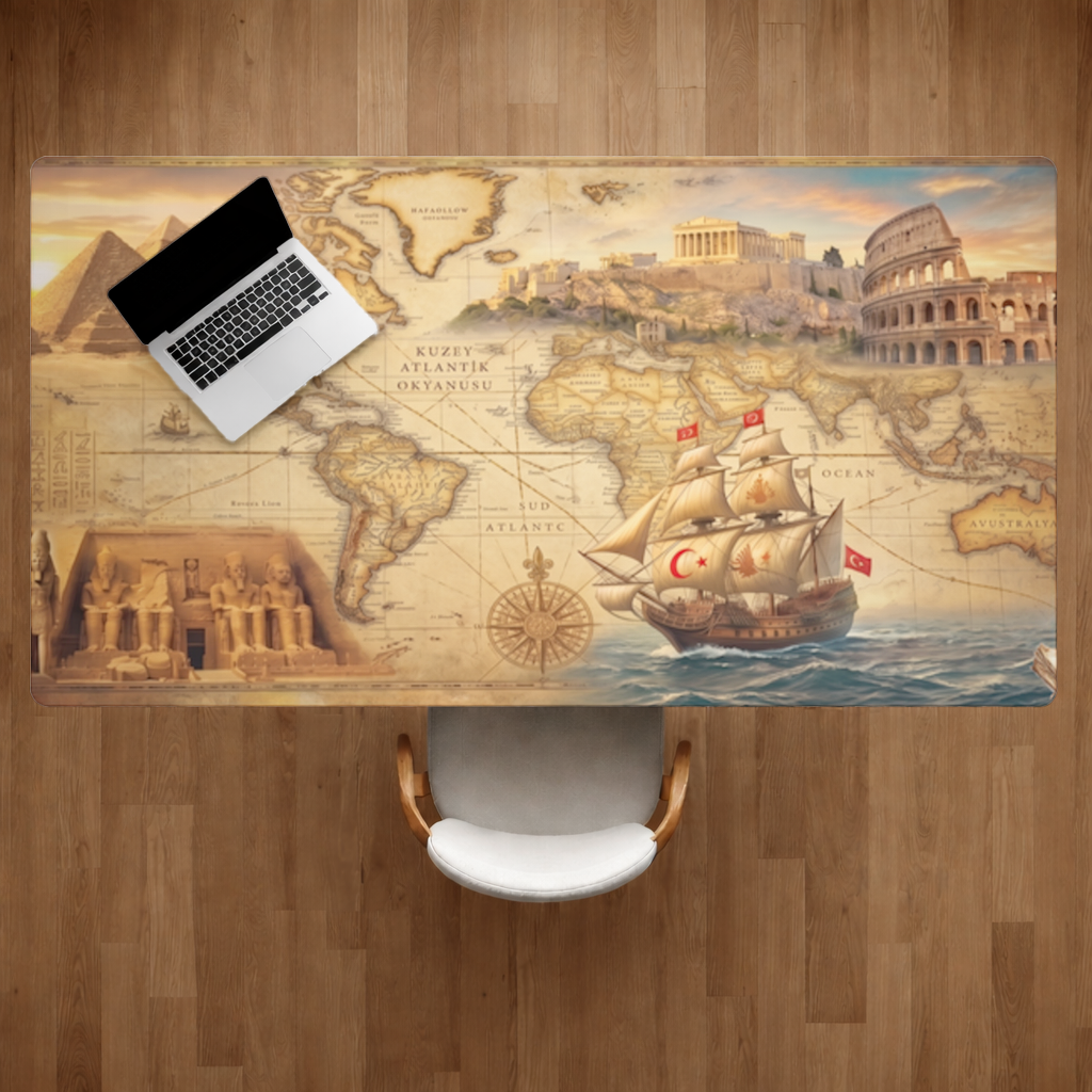 Antik Çağlar Konseptli Retro Dünya Haritası Masa Matı