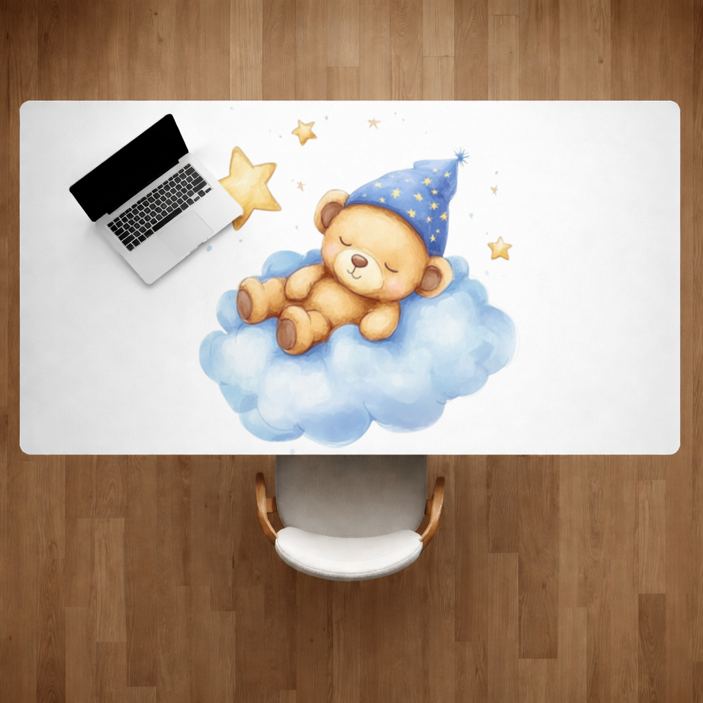 Sleeping Teddy Bear on a Cloud Desk Pad