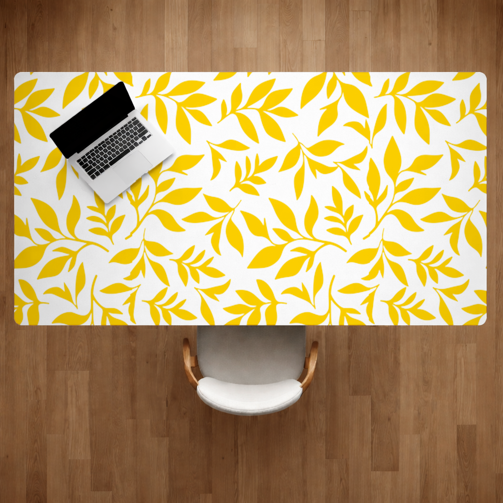 Mustard Yellow Botanical Leaves Desk Pad