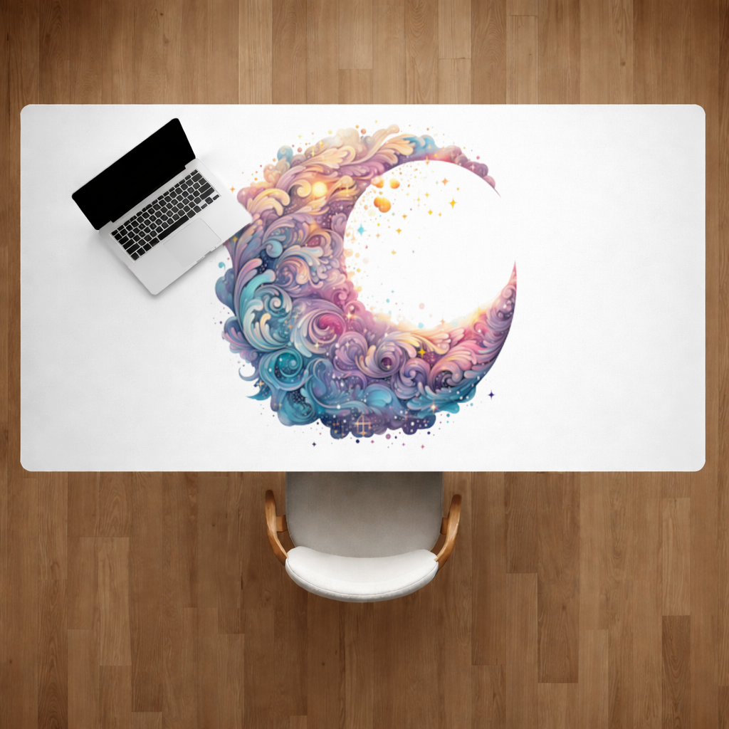 Colorful Swirled Celestial Moon Desk Pad