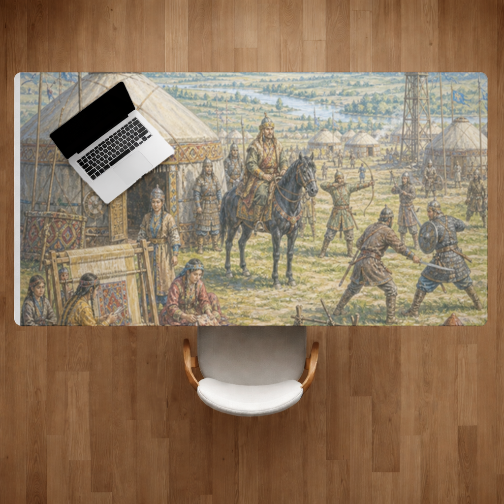 Ancient Steppe Heritage Historic Turkish Camp Scene Art Desk Pad