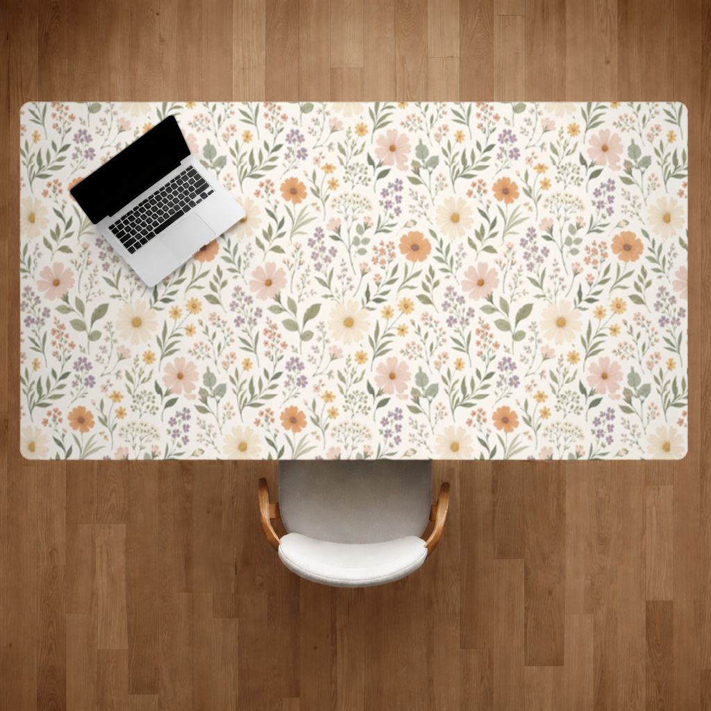 Pastel Wildflowers  Vintage Botanical Wall Tapestry Desk Pad