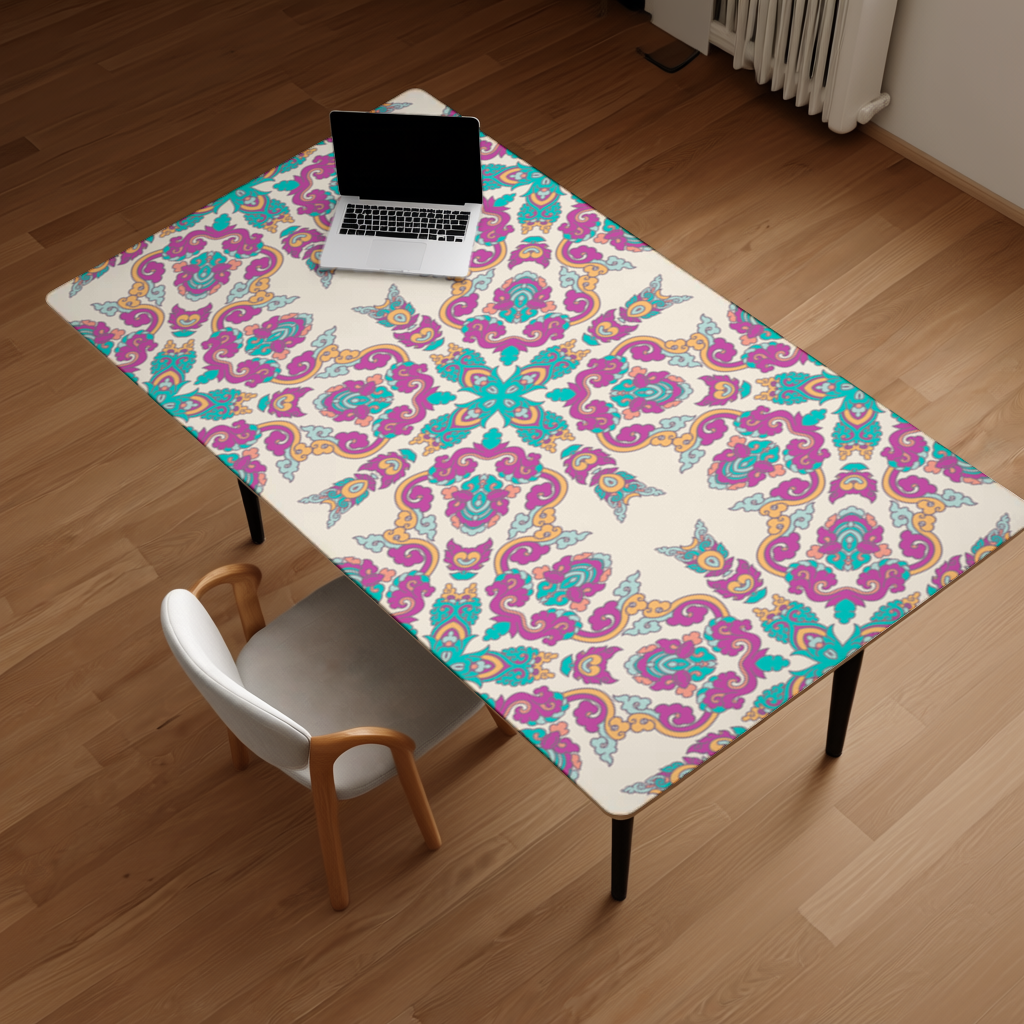 Colorful Oriental Symmetrical Mandala Pattern Desk Pad
