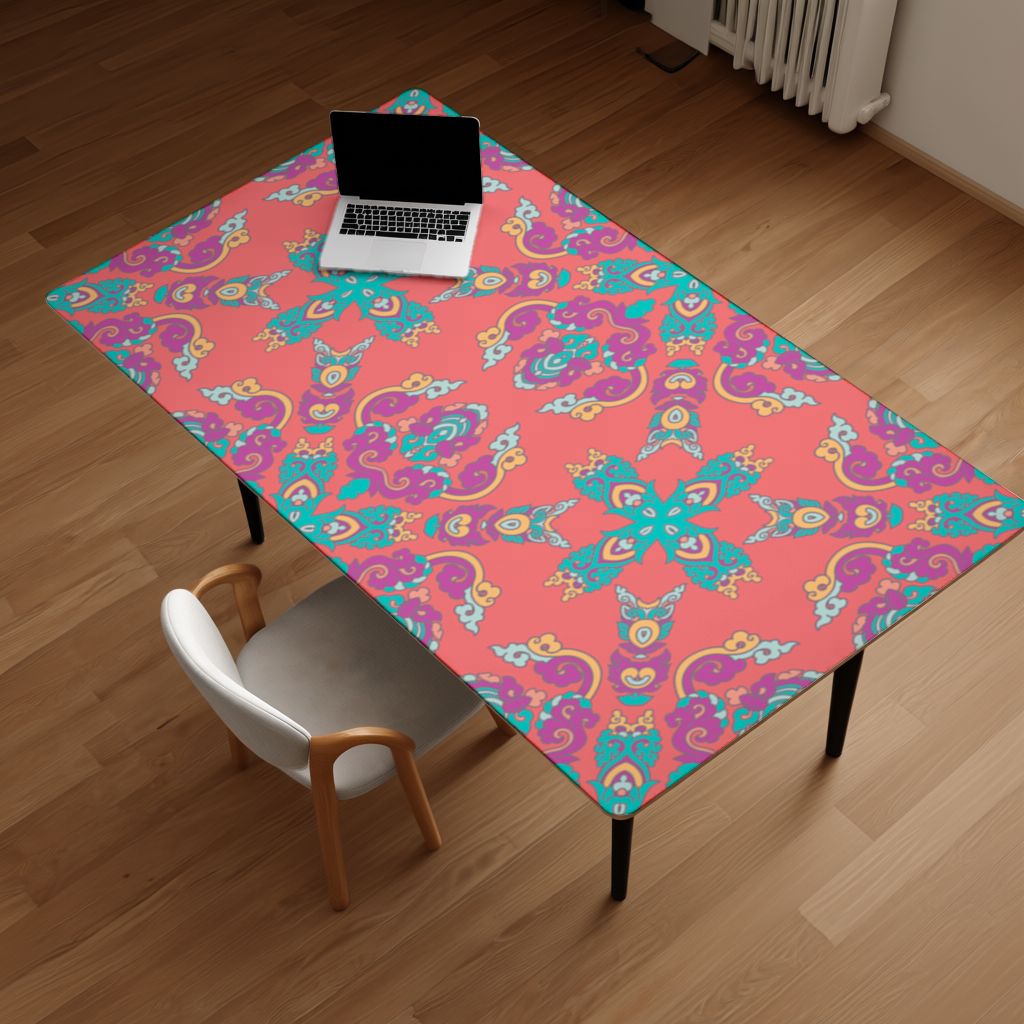 Vibrant Red Oriental Mandala Pattern Desk Pad