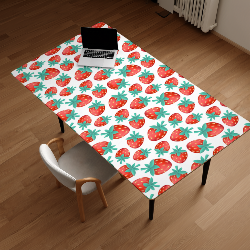 Canlı Kırmızı Çilek Desenli Yaz Motifi Masa Matı