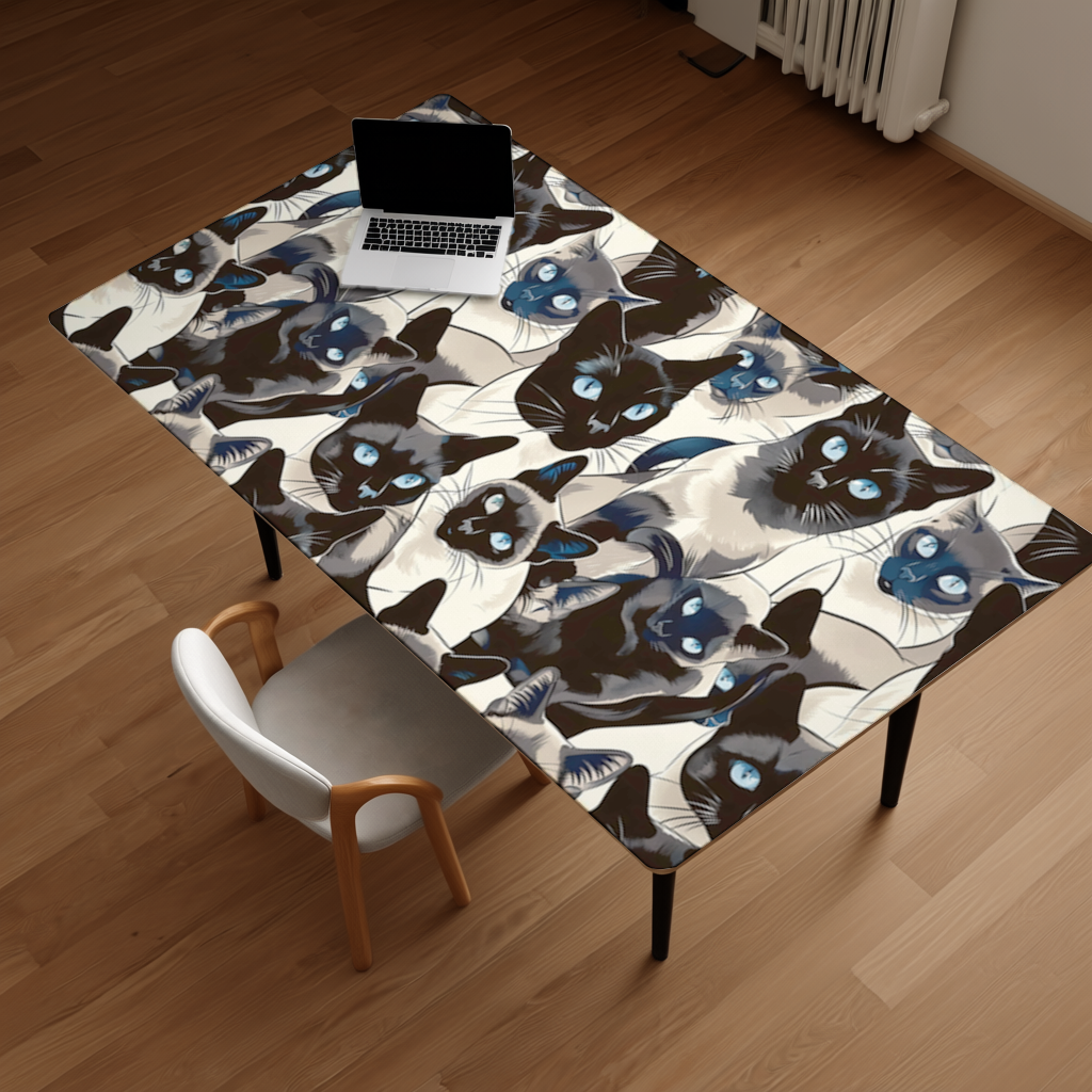 Blue Eyed Siamese Cat Elegant Illustration Pattern Desk Pad